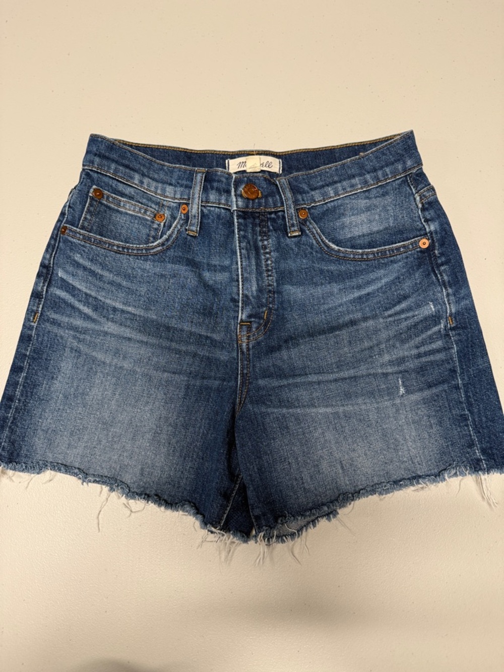 Madewell Faded Indigo High-Rise Cutoff Shorts
